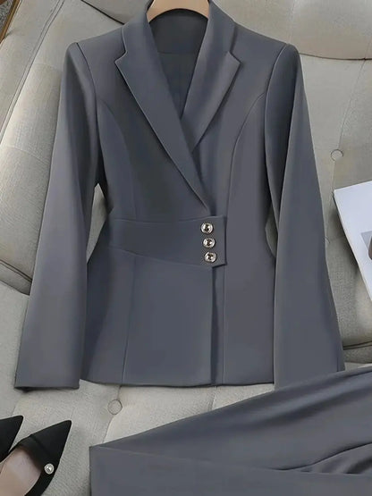 Solid color commuting simple office suit jacket pants suit