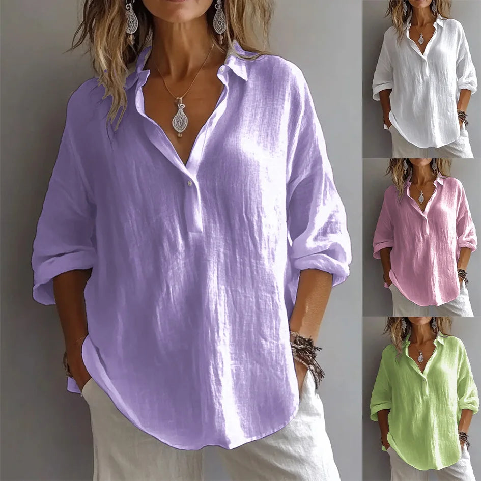Fashion Long-sleeved Lapel Pullover Shirt Casual