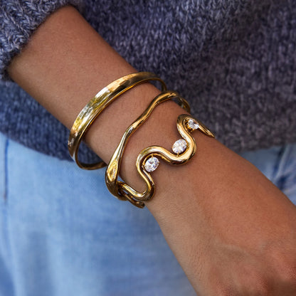 world Classic Trendy 18K Gold Color Plated Elliptical White Zircon Bracelets Waterproof Stainless-Steel Jewelry