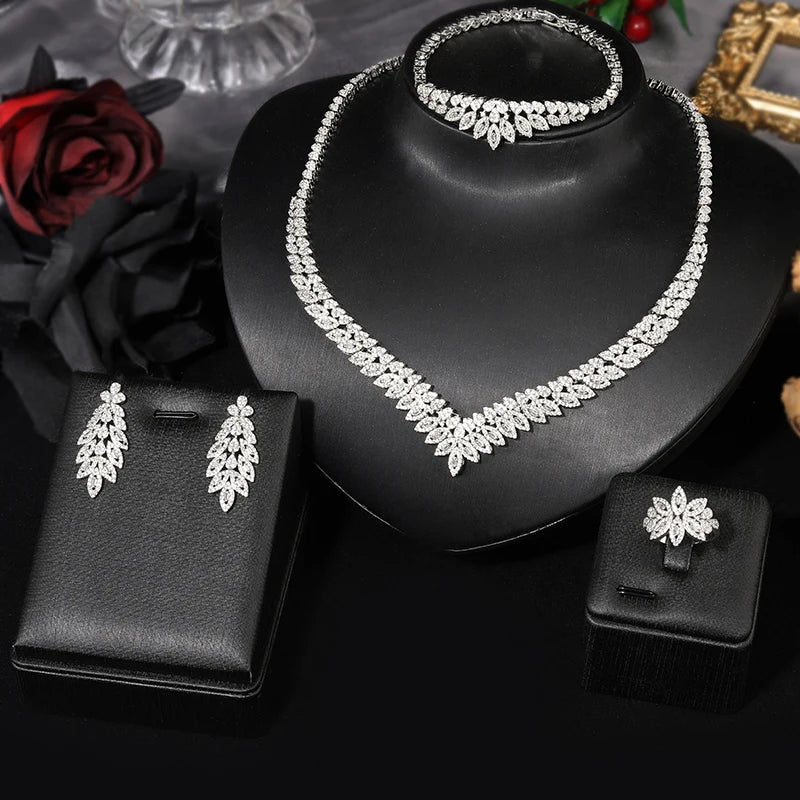 4pcs Bridal Zirconia Full Jewelry Set Dubai Nigeria CZ Crystal