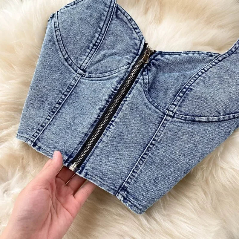 denim 2 piece outfits summer top and skirt