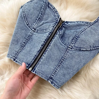 denim 2 piece outfits summer top and skirt