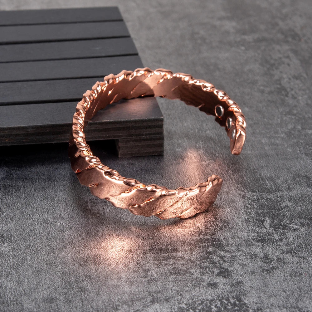 Pure Copper Magnetic Bracelet Arthritis Twisted Adjustable Cuff 12mm Magnetic Bangles