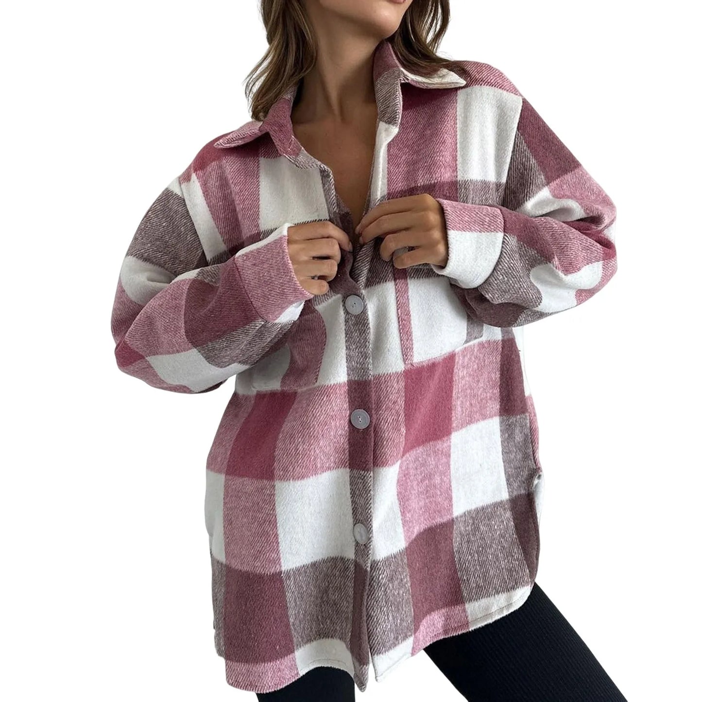 Fall Winter Classic Plaid Shirt for Women Plus Size Flannel Button Down Lapel Shirt