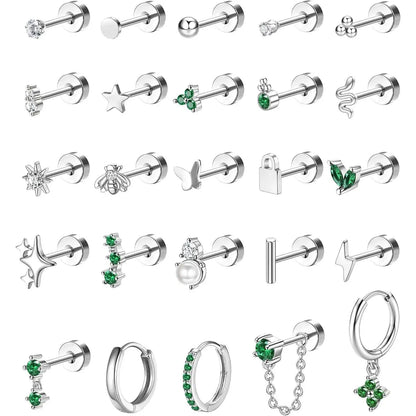 25 Pcs Surgical Steel Earrings for Sensitive Ears for Women Flat Back Studs