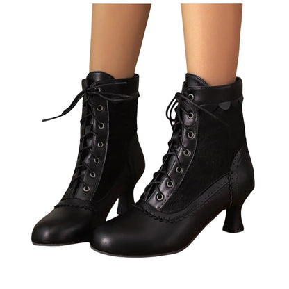 Women's Fashionable Classic Low Heel Ankle Boots Wicker Wedges Lace Color Blocked