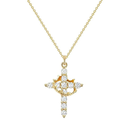 Light Luxury Pave Zircon Cross Necklace | Gold/Silver Dual-Tone