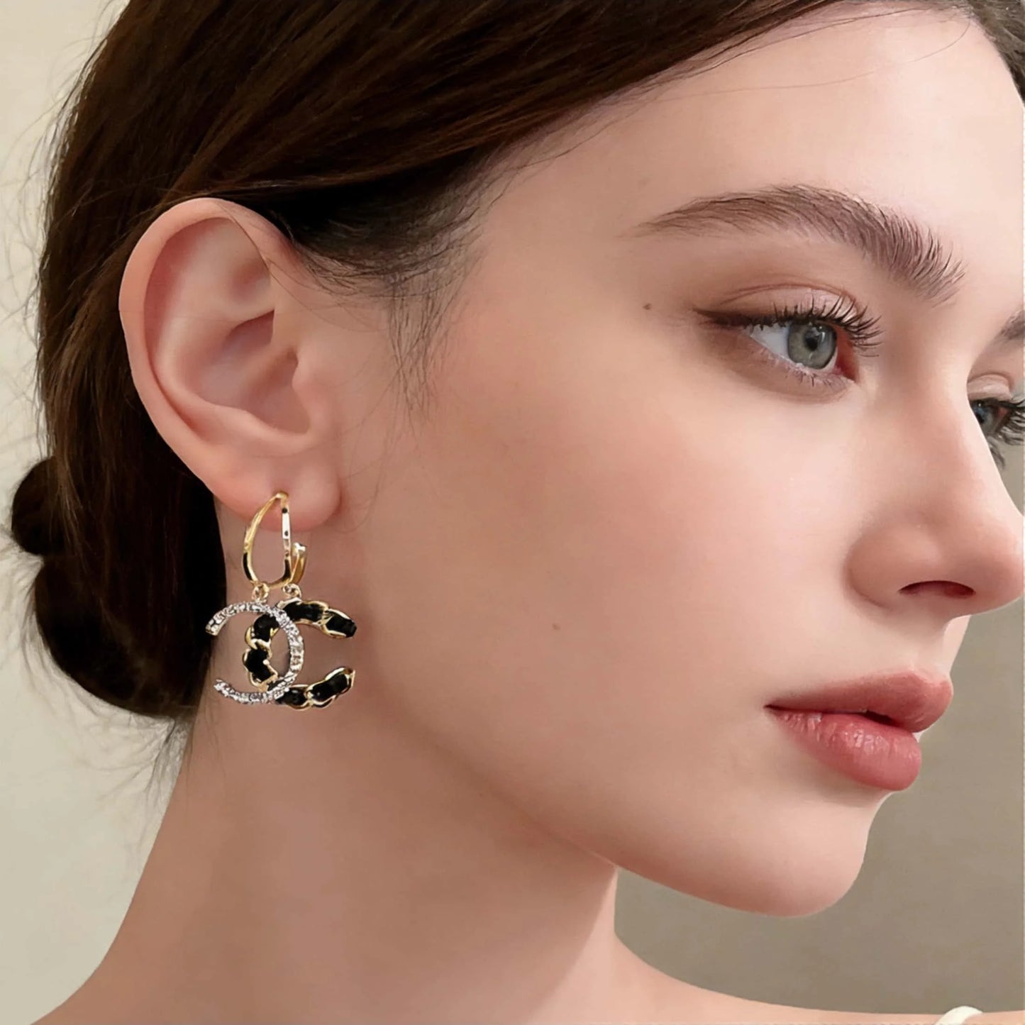 1pair Luxury Double C Earrings, Braided Woven Detail,