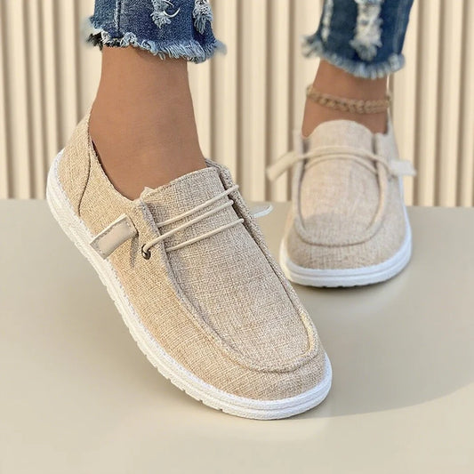 Women's Breathable Linen Loafers with Adjustable Strap & Ankle Chain - Casual Slip on