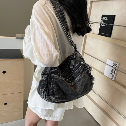 Women Casual Large Capacity Denim Messenger Bag Adjustable Strap