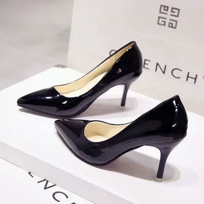 Nude Pumps Patent Leather Sexy Pointed Toe Thin Heel