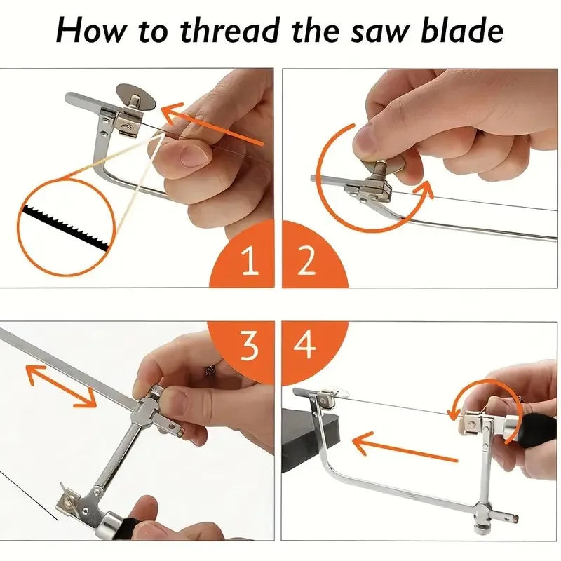 Professional jeweler saw set, adjustable U-shaped saw bow with 12 saw blades, handmade jeweler saw frame with wooden handle,