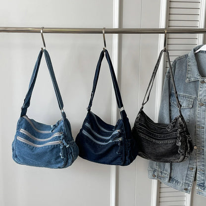 Women Casual Large Capacity Denim Messenger Bag Adjustable Strap