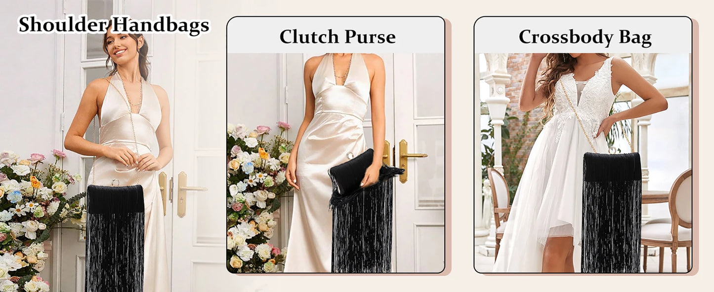 Evening Bag for Women Long Tassel Design Clutch Purses For Wedding Cocktail Prom