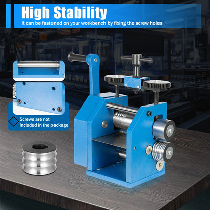 3inch Three-in-One Jewelry Rolling Mill Machine Flat Metal Goldsmith Gold Silver Engraver Tool 40cr Rollers for DIY Jewelry Work