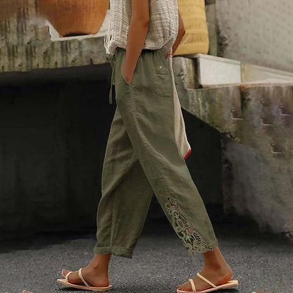 High Waist Casual Lace Spliced Pants Drawstring Pockets