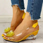 Female Shoes Leisure Transparent Crystal Diamond Slope Heel Sandals