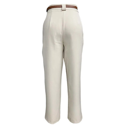 Elegant Women's Solid Color High Waist Ankle Length Straight Leg Dress Pants