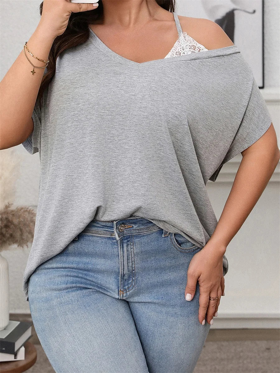 Women s Plus Size Off Shoulder Ruffle Blouse Casual Loose Fit Top