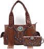 Western Style Cowgirl Woven Fringe Crocodile Gorgeous Purse Conchos Women Handbag Shoulder Bags Wallet Set
