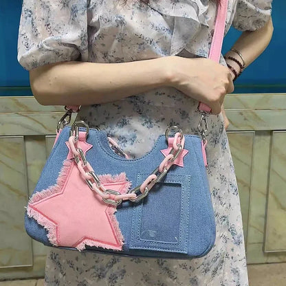 Fashion Shoulder Star Denim Bag