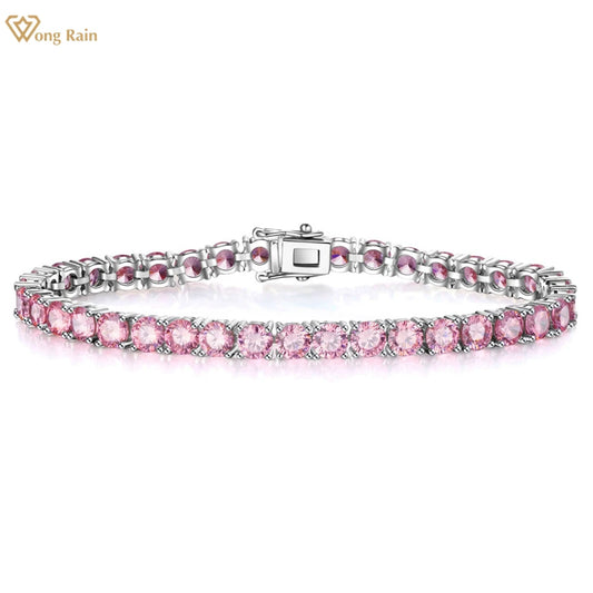 New In Solid 925 Sterling Silver 5MM Lab Pink Sapphire Gemstone Tennis Chain Bracelets