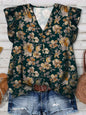 Women's V-Neck Floral Print Button-Up Blouse, Loose Fit, Lightweight