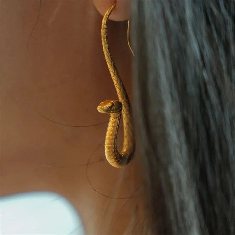 Gold Snake Dangle Earrings for Women