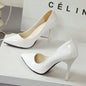 Nude Pumps Patent Leather Sexy Pointed Toe Thin Heel