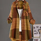 Plus Size Casual Retro Midi Women's Striped Plaid Loose Long Sleeve