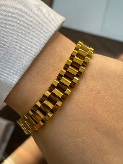 1PC Luxury Gold& Silver Horseshoe Bracelet, Chunky, Stainless Steel Bracelet