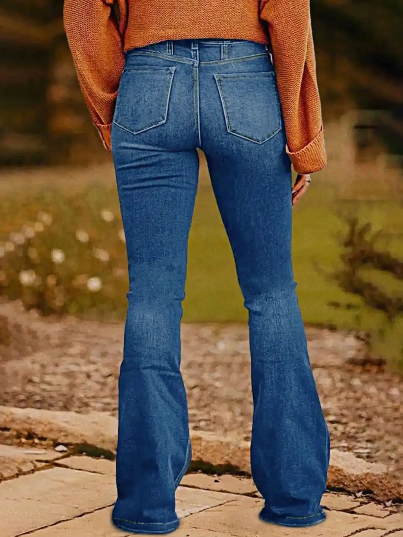 New Vintage High Waist Button Flare Jeans Slim Fit