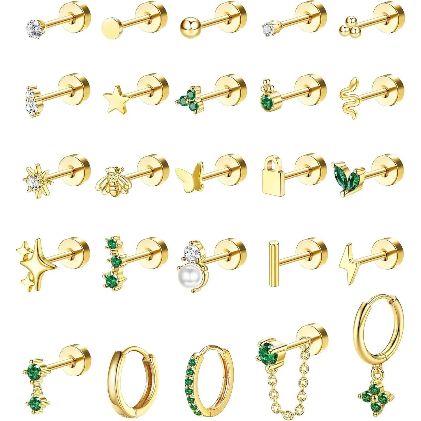 25 Pcs Surgical Steel Earrings for Sensitive Ears for Women Flat Back Studs