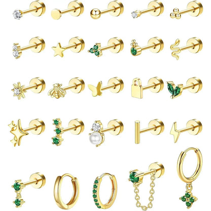 25 Pcs Surgical Steel Earrings for Sensitive Ears for Women Flat Back Studs