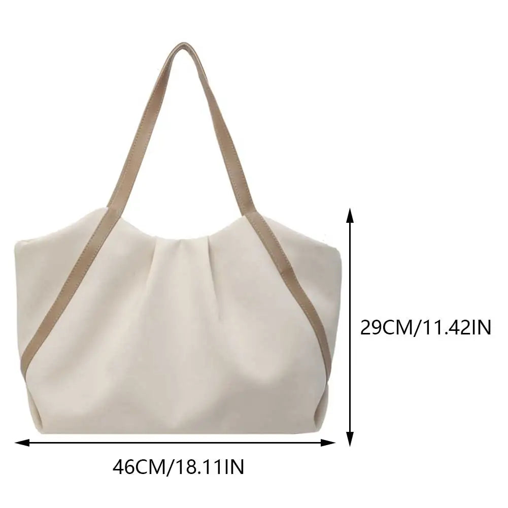 Women Work Tote Handbag Large Capacity Canvas Handheld Bag Contrast Color.