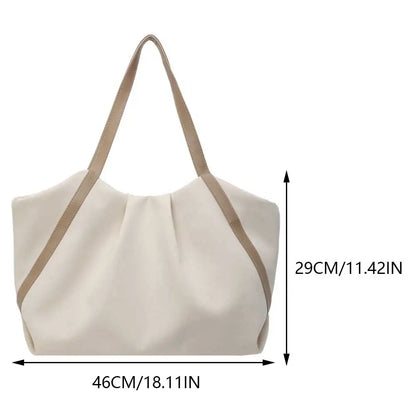 Women Work Tote Handbag Large Capacity Canvas Handheld Bag Contrast Color.