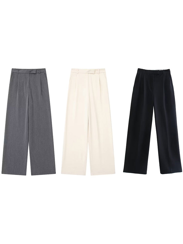 Willshela Women Fashion Solid Front Zipper Straight Pants High Waist Full Length