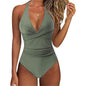 Tummy Control Swimsuit Cross Front Striped One Piece