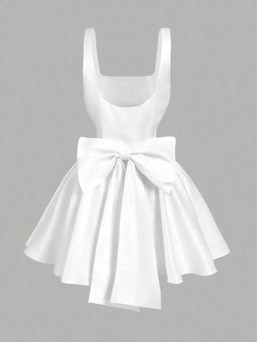 White Corset Mini Dress with Bow Detail,