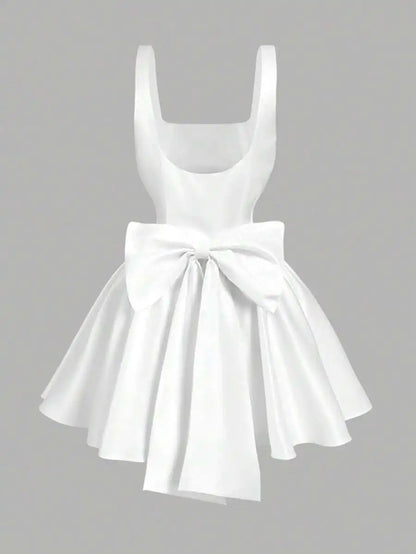 White Corset Mini Dress with Bow Detail,