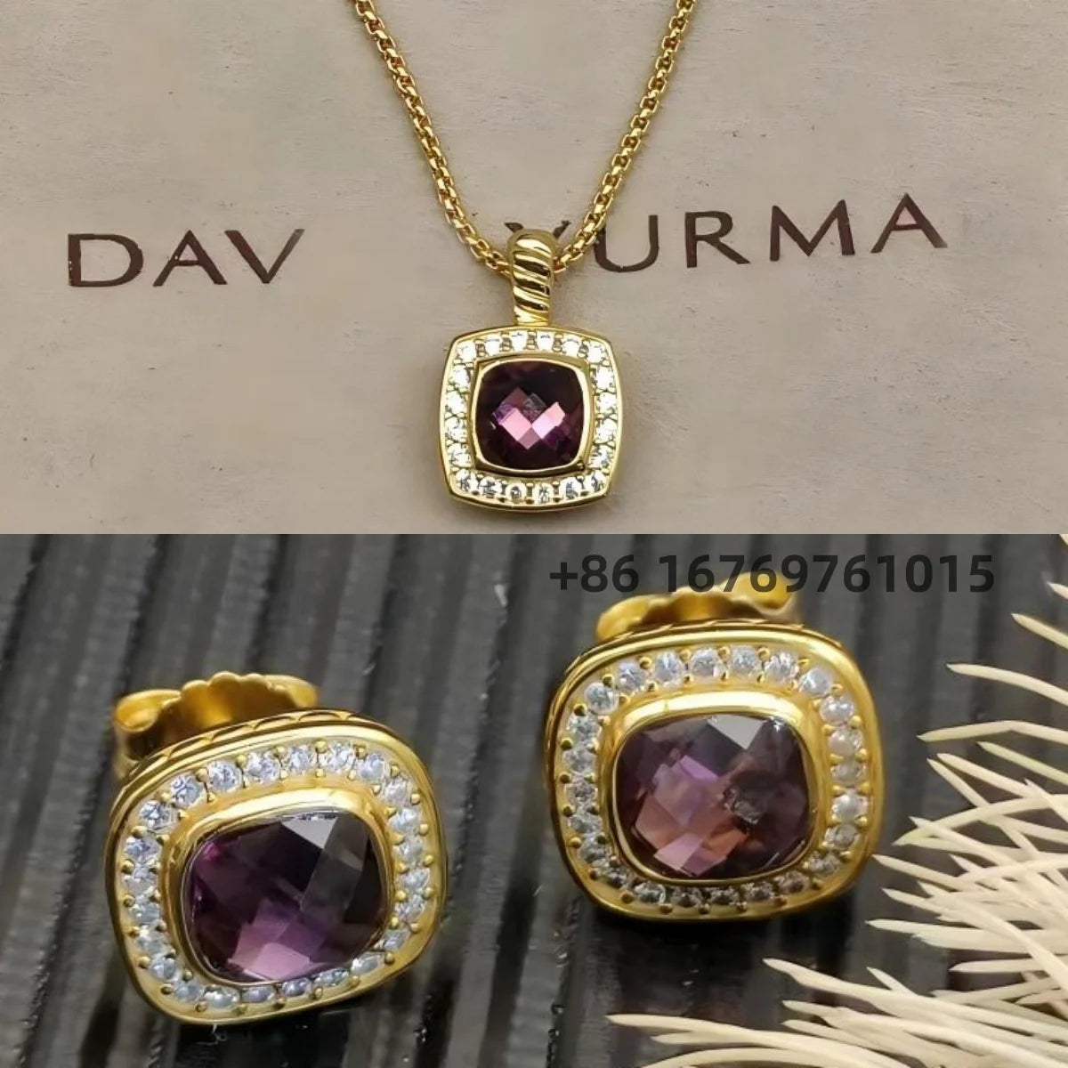 2025 New High-Quality Square Diamond Necklace and Earrings Set