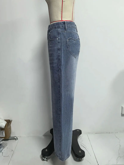 Heart Back Pocket Wide-Leg Jeans