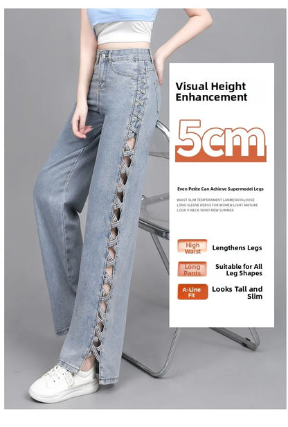 Hollow Wide Leg Jeans Casual Design Slimming High Waist