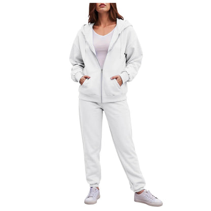 Women Long Sleeve Solid Color Hooded Sweatshirt and Pant