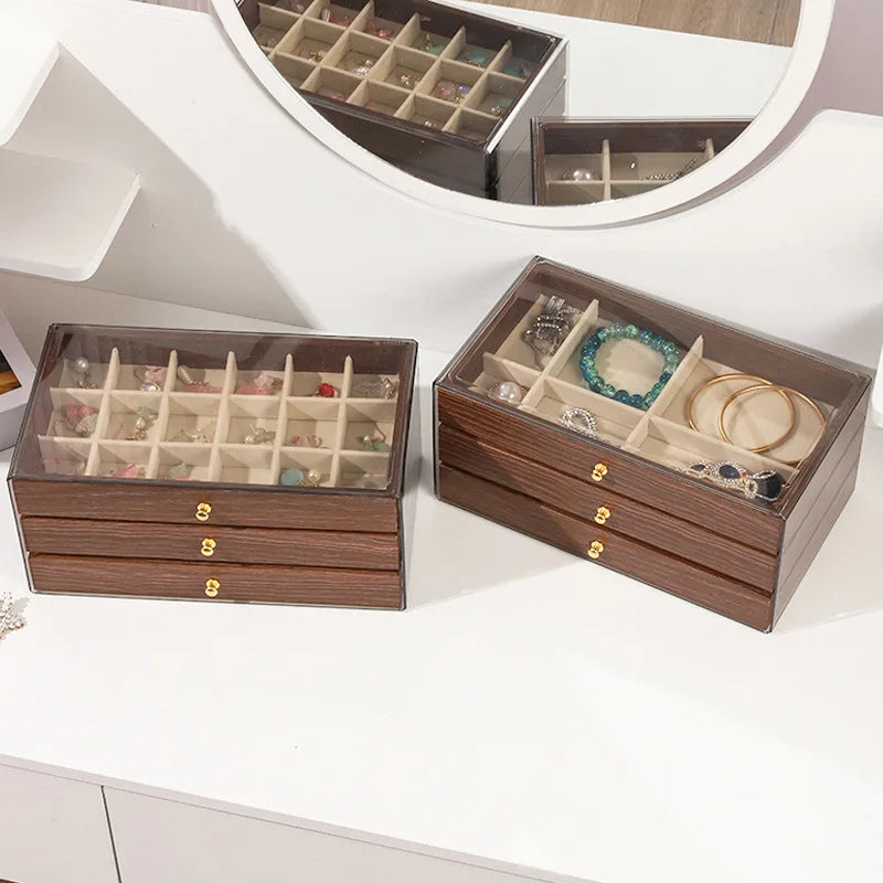 New walnut pattern three-layer drawer jewelry storage box