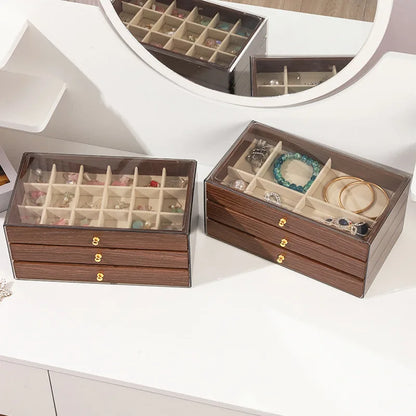 New walnut pattern three-layer drawer jewelry storage box