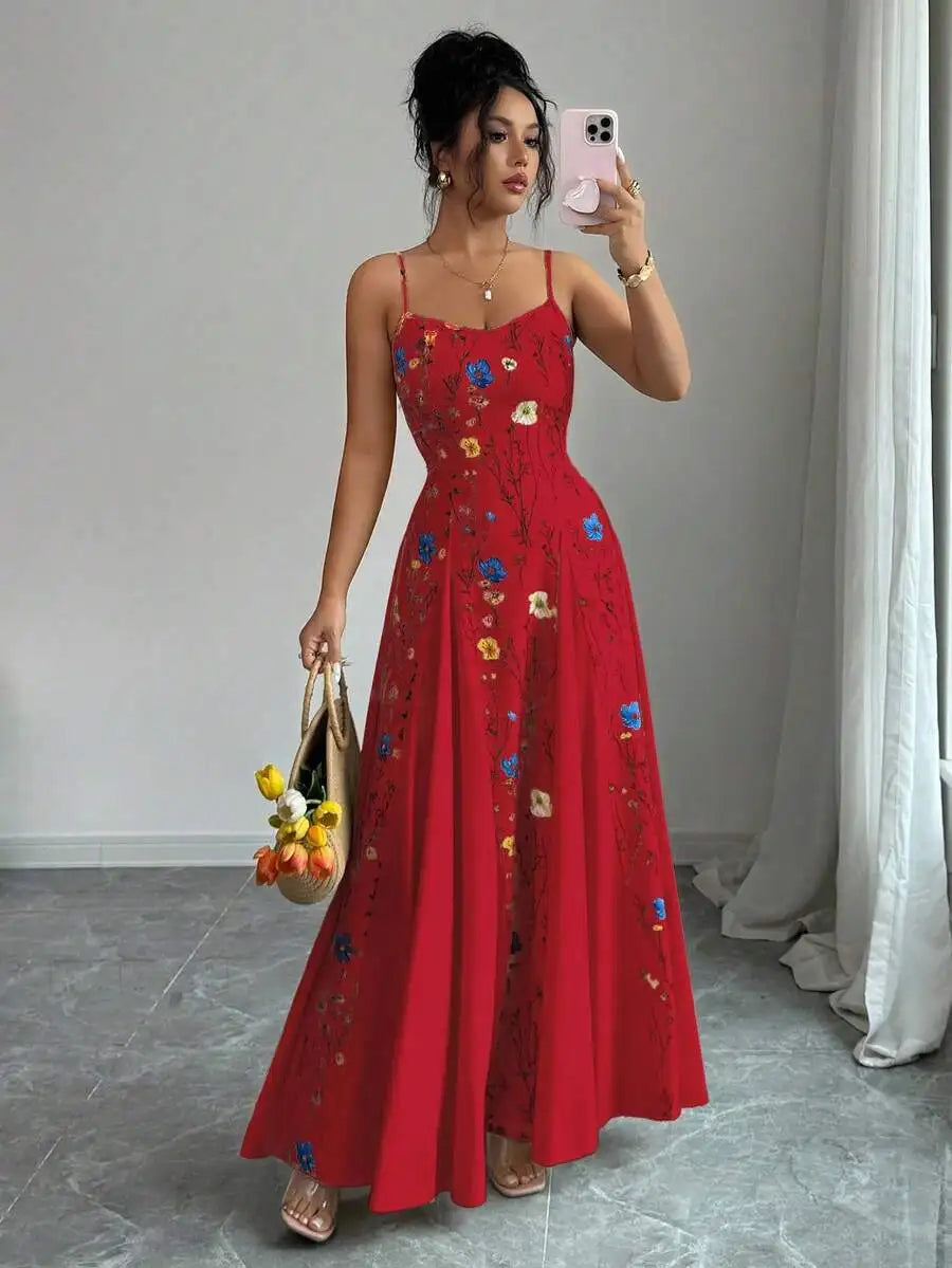 Elegant Cream Floral Print Sleeveless Maxi Dress for Spring Summer
