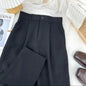 Fall Spring Black Suit Haren Pants Elastic High Waist Casual