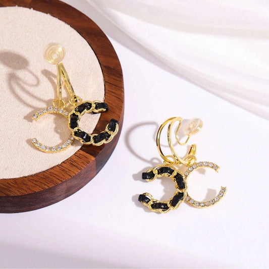 1pair Luxury Double C Earrings, Braided Woven Detail,