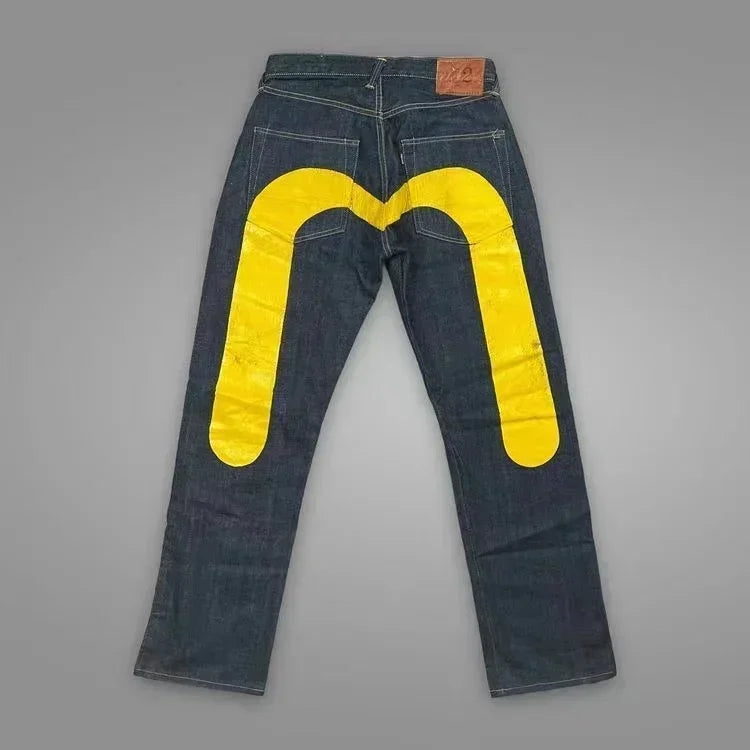 Printed Straight Denim Trousers